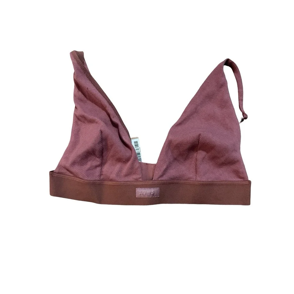 Skims Cotton Rib Plunge Bralette - Redwood - NWT -‎ XL